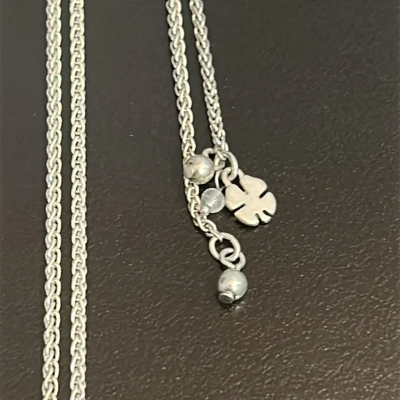 Adjustable length Lucky Brand Chain Necklace with Fringe #141. Silver tone - Picture 4 of 5